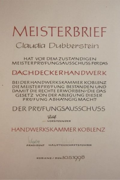 Meisterbrief Claudia Dubberstein